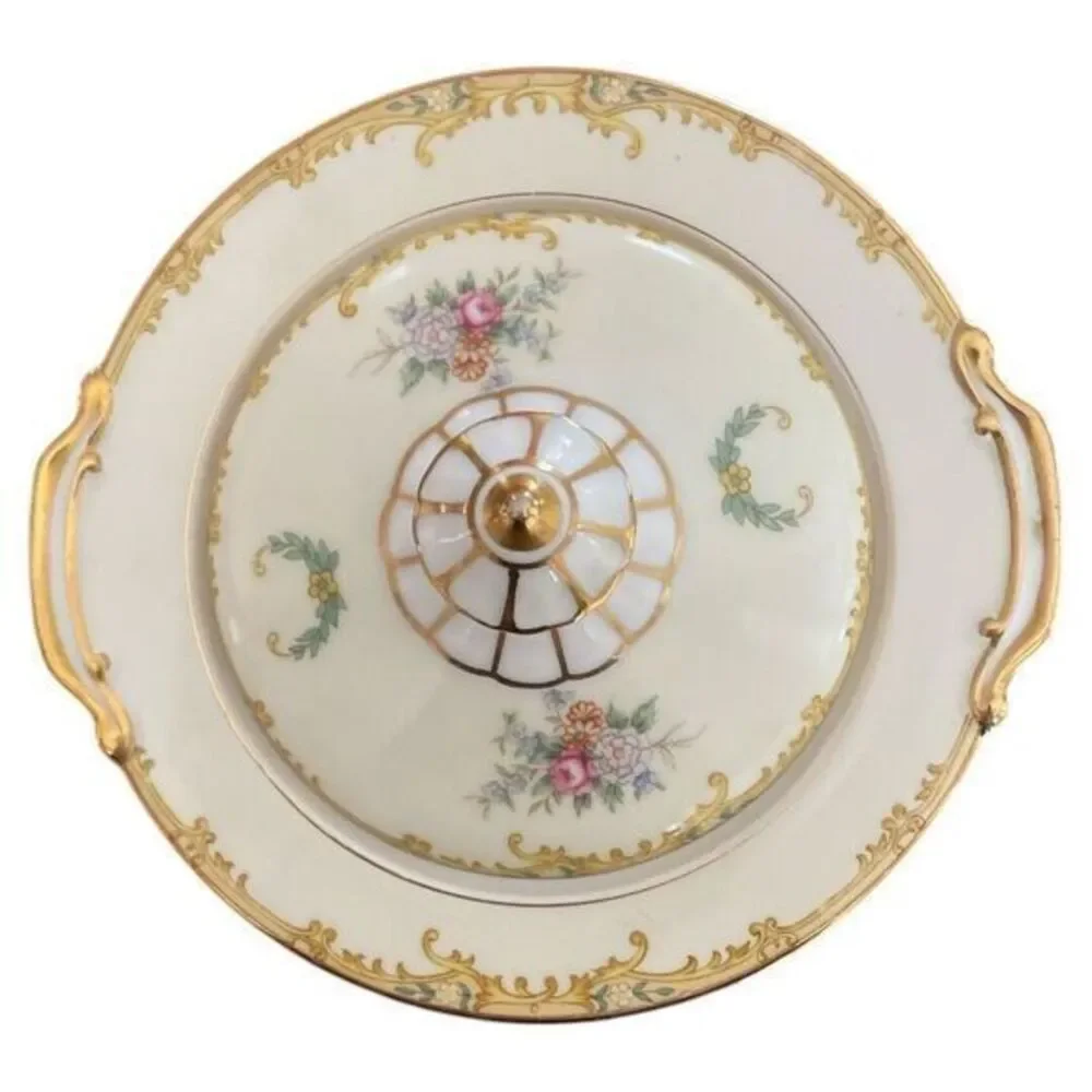 Noritake  N183 Sugar Bowl With Lid Yellow Border Floral Sprays Gold‎ Trim Japan